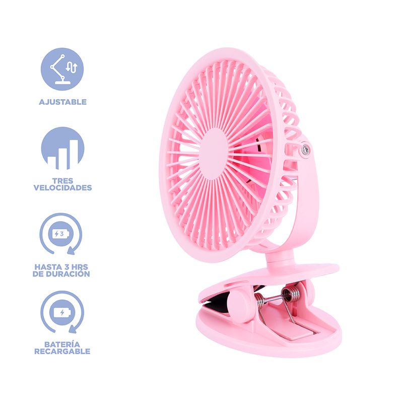 Mini-ventilador-de-escritorio-con-clip-1200-mah-miniso-rosa-Miniso-3-13272
