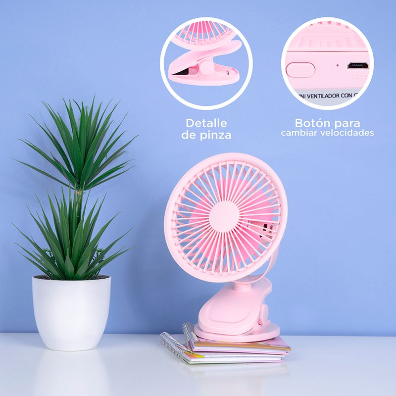 Mini-ventilador-de-escritorio-con-clip-1200-mah-miniso-rosa-Miniso-5-13272