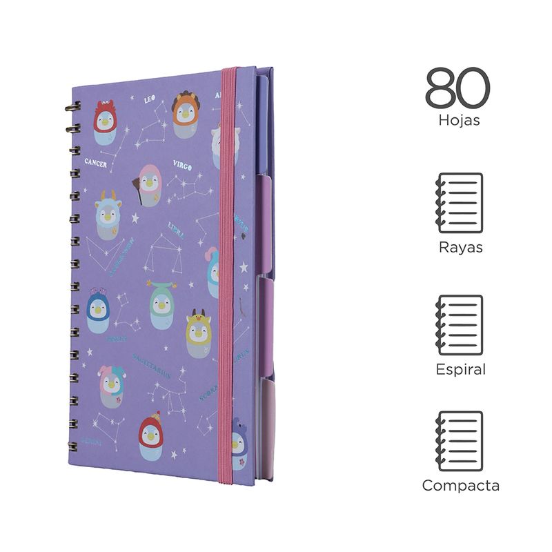 Libretas-y-cuadernos-12-signos-del-zodiaco-de-tapa-dura-de-p-ginas-de-colores-con-banda-80-hojas-21cm-mini-family-Miniso-3-13305