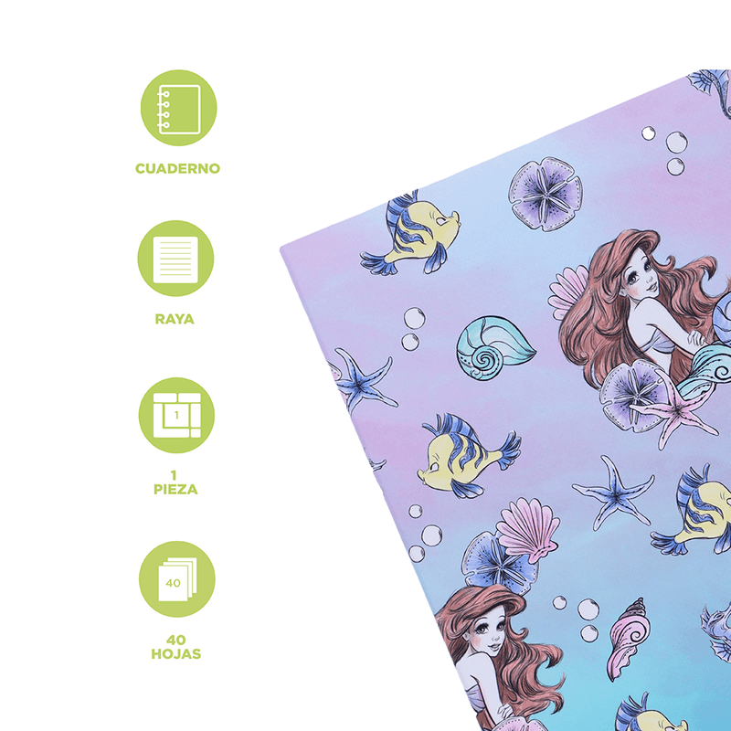 Libretas-y-cuadernos-A5-encuadernado-con-puntadas-concha-40-hojas-21x14-2cm-la-sirenita-Disney-4-14051