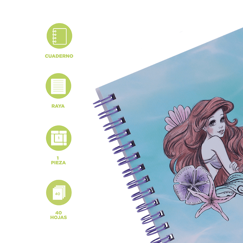 Libretas-y-cuadernos-A6-con-alambre-azul-50-hojas-15-3cm-x-10-8cm-la-sirenita-Disney-4-14053