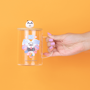 Taza de vidrio los osos escandalosos colección 5.0 con tapa 440 ml panda -  We Bare Bears