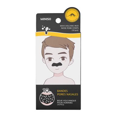 Mascarilla de tiras de poros de nariz de barro volcánico para hombres 10 pzas - Miniso