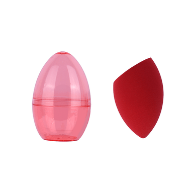 Esponja de maquillaje inclinada con estuche de viaje transparente rojo -  Miniso