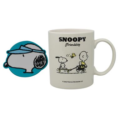 Taza snoopy summer travel collection con posavasos 340 ml blanco 8x8x9.5cm -  Snoopy