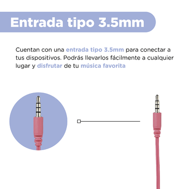 Audífonos 3.5 mm modelo 22e14 rosa -  Miniso