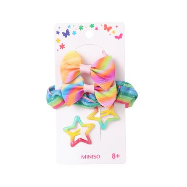Set infantil de accesorios para cabello miniso estrellas y arcoíris 5 pzas -  Miniso