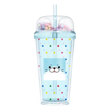 Vaso de plástico colección animal faces de doble pared con sorbete 480 ml colores mixtos -  Miniso