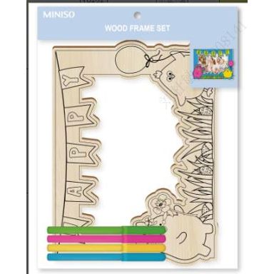Material decorativo marco de fotos de madera para colorear happy family series 1 marco 4 marcadores 18cm mini family -  Miniso