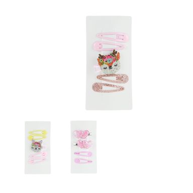 Set de broches infantiles para cabello miniso corazones y animalitos 4 pzas mix de colores -  Miniso