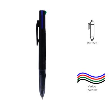 Lapicero negro de 4 colores retráctil 1.0 mm (rojo, verde, azul, negro) -  Miniso