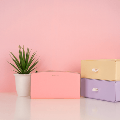 Cartera para mujer miniso diseño de arco y letras doradas rosa -  Miniso