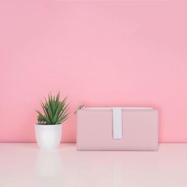 Cartera para mujer larga miniso diseño con cinta rosa -  Miniso