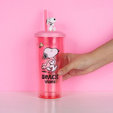 Vaso de plástico snoopy summer travel collection con sorbete 550 ml rosa -  Snoopy