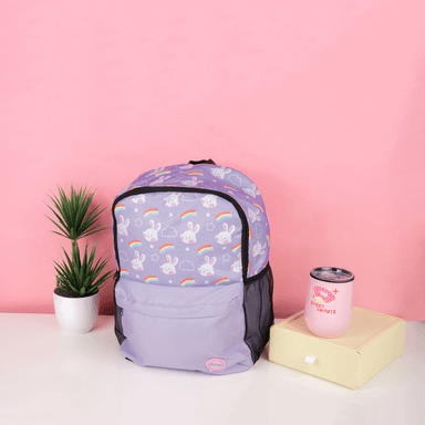 Mochila infantil miniso arcoíris y animalitos morado -  Miniso