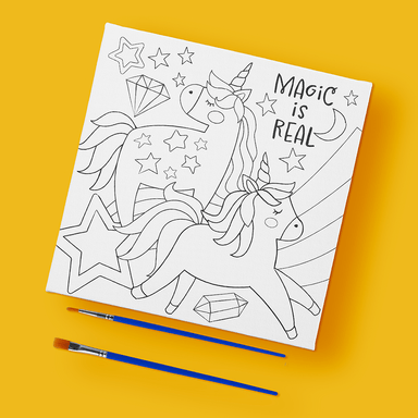 Set para jugar kit de pintura en lienzo serie unicornio 4 colores, 2 pinceles 20cm miniso -  Miniso