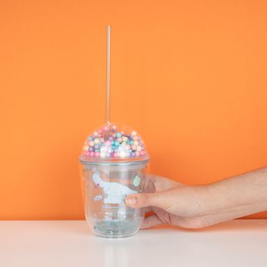 Vaso de plástico portátil con sorbete personajes de sanrio 435 ml azul 52x39cm -  Sanrio