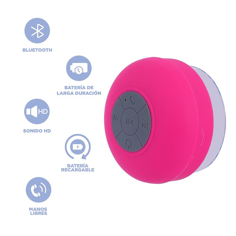 Altavoz Bluetooth con ventosa resistente al agua ideal Ducha Rosa