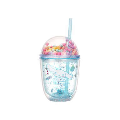 Vaso de plástico portátil con sorbete personajes de sanrio 435 ml azul 52x39cm -  Sanrio