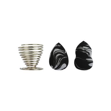 Set de esponjas de maquillaje marmoleado con soporte metálico black & white series -  Miniso