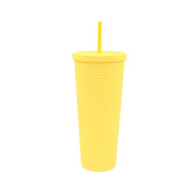 Vaso de plástico con tachuelas de color sólido con sorbete 700 ml amarillo -  Miniso