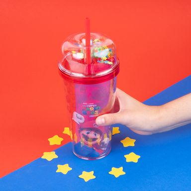 Vaso de plástico con sorbete de la colección super mario bros 480 ml rojo -  Mario Bros