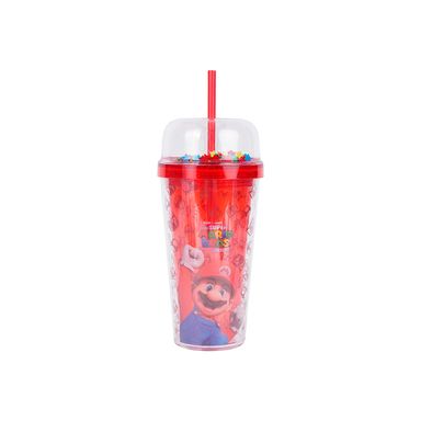 Vaso de plástico con sorbete de la colección super mario bros 480 ml rojo -  Mario Bros