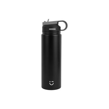 Vaso de acero inoxidable de color solido con asa y tapa con sorbete 900 ml negra -  Miniso