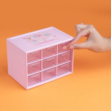 Organizador de plástico de almacenamiento de 9 cajones de la colección de personajes de sanrio rosa -  Sanrio