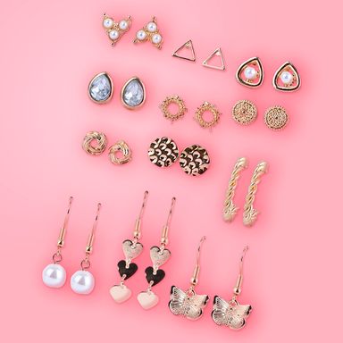 Set de aretes miniso serie corazones perlas 12 pares -  Miniso