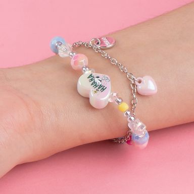 Pulsera snoopy serie celebrate cuentas y dijes corazón rosa y azul -  Snoopy