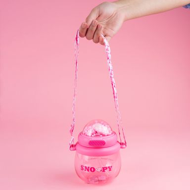 Vaso de plástico snoopy collection con correa para el hombro y sorbete 800 ml rosa -  Snoopy