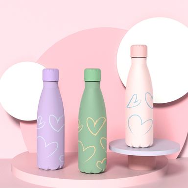 Tomatodo de doble pared con diseño de corazones 500 ml colores mixtos -  Miniso