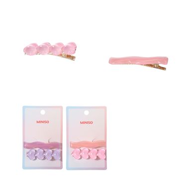 Set de broches para cabello miniso serie candy basico y corazones de 2 pzas -  Miniso