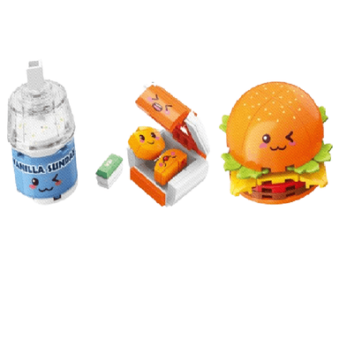 Bloques de construcción fast food series sundae nuggets de pollo y hamburguesa -  Miniso