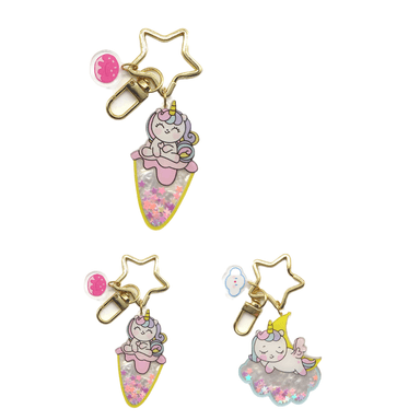 Llavero de acrílico miniso unicornio con confetti estrellas -  Miniso