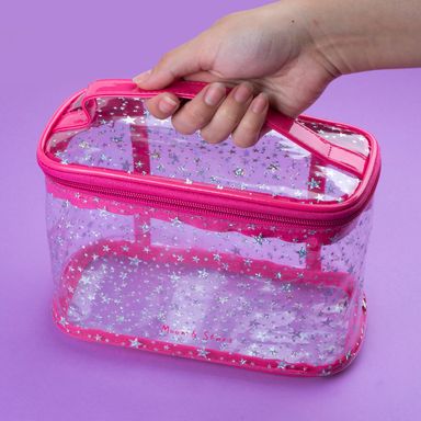 Cosmetiquera tipo neceser miniso serie moon stars transparente rosa intenso -  Miniso