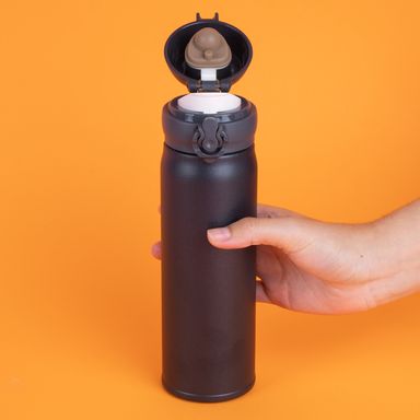 Termo clasico con tapa abatible automática 450 ml negro -  Miniso
