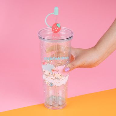 Tomatodo de plástico de doble pared con sorbete colección strawberry personajes sanrio 800ml twins -  Sanrio
