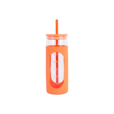 Tomatodo de vidrio y funda de silicona color solido 475 ml naranja -  Miniso