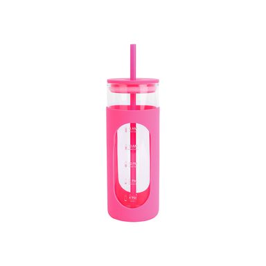 Tomatodo de vidrio y funda de silicona color solido 475 ml rosa -  Miniso