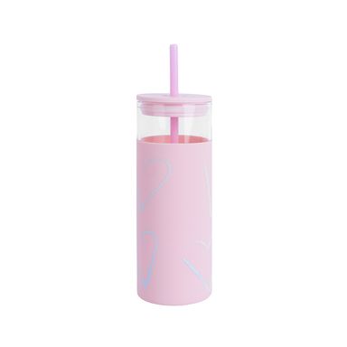 Tomatodo de vidrio con funda de silicona con diseño de corazón 475 ml rosa -  Miniso