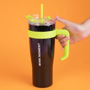 Tomatodo de acero de color sólido con sorbete 1600 ml negro y verde -  Miniso