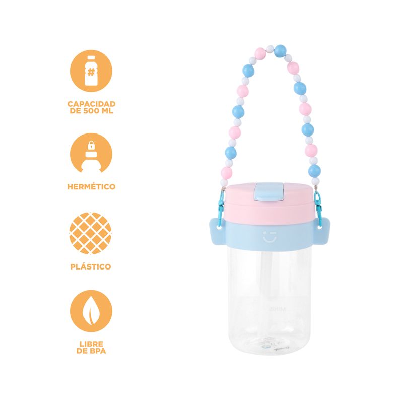 Vaso-de-pl-stico-con-tapa-abatible-y-correa-con-cuentas-500-ml-rosa-Miniso-4-19862