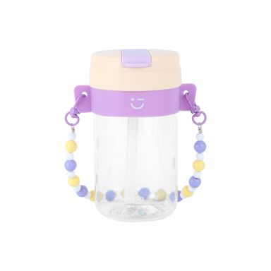 Tomatodo de plástico con tapa abatible y correa con cuentas 500 ml amarillo -  Miniso