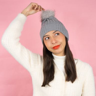 Gorro tejido con pompon miniso gris -  Miniso