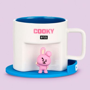Taza de cerámica con posavasos de dibujos animados de la colección BT21 450 ml cooky -  BT21