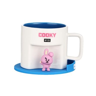 Taza de cerámica con posavasos de dibujos animados de la colección BT21 450 ml cooky -  BT21