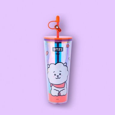 Vaso de plástico colección BT21 de doble pared con sorbete 800 ml RJ -  BT21
