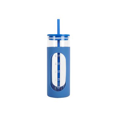 Tomatodo de vidrio y funda de silicona color solido 475 ml azul -  Miniso